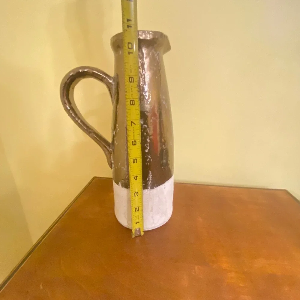 Ceramic Pitcher Vase Brown And White Two Tone Farmhouse Decor Rustic Jug‎